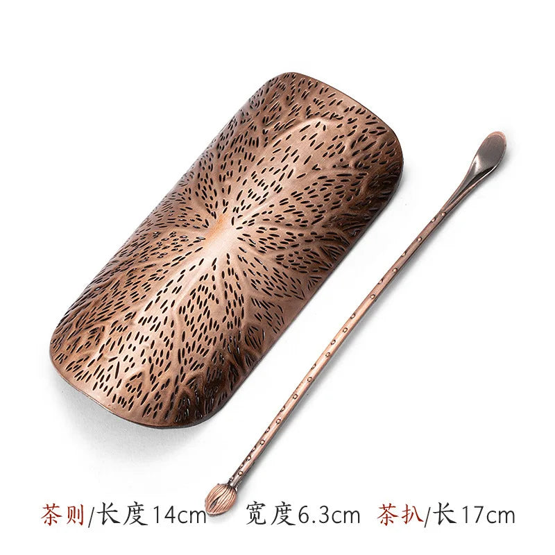Japanese Hammer Patterned Alloy Tea Scoop Antique Brass Tea Boxes Saucer Chahe Shovel Appreciation Ladle Tea Ceremony Craft Gift