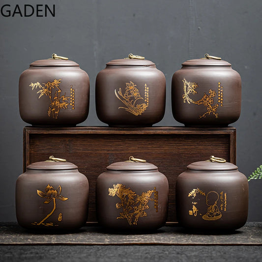 Purple Clay Tea Caddy Creative Storage Tank Tea Set Household Tea Ceremony Accessories Moisture-proof Large Pu'er Tea Caddy