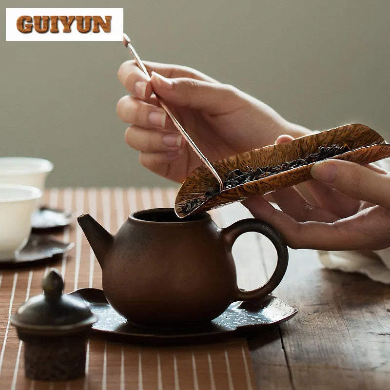 Japanese Hammer Patterned Alloy Tea Scoop Antique Brass Tea Boxes Saucer Chahe Shovel Appreciation Ladle Tea Ceremony Craft Gift