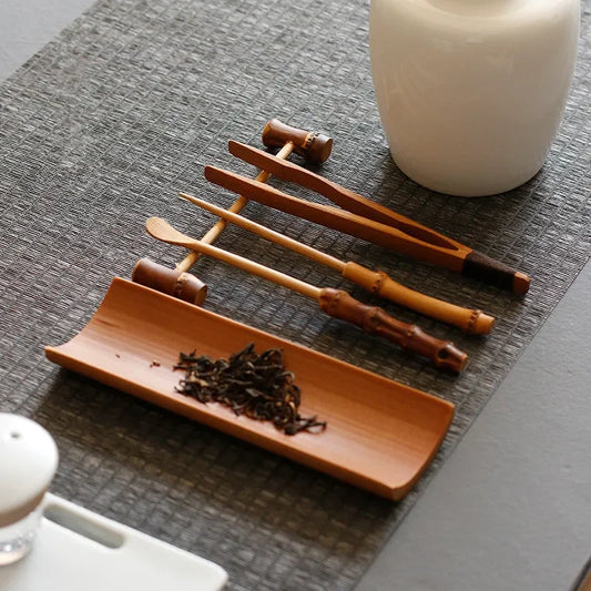 3/4/5Pcs Carbonized Bamboo Tea Set Suit Delicate Tea Clip Teaspoon Tea Clip Needle Spoon Pliers Tea Ceremony Tool Accessories