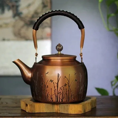 New Large-capacity Copper Teapot 2L Vintage Pure Copper Kettle Kung Fu Tea Sets Gas Stove Charcoal Universal Boiler Teapot