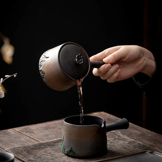 Gilt Ceramic Teapot Side Handle Pot Chinese Kung Fu Tea Set Household Daily Brewing Teapot