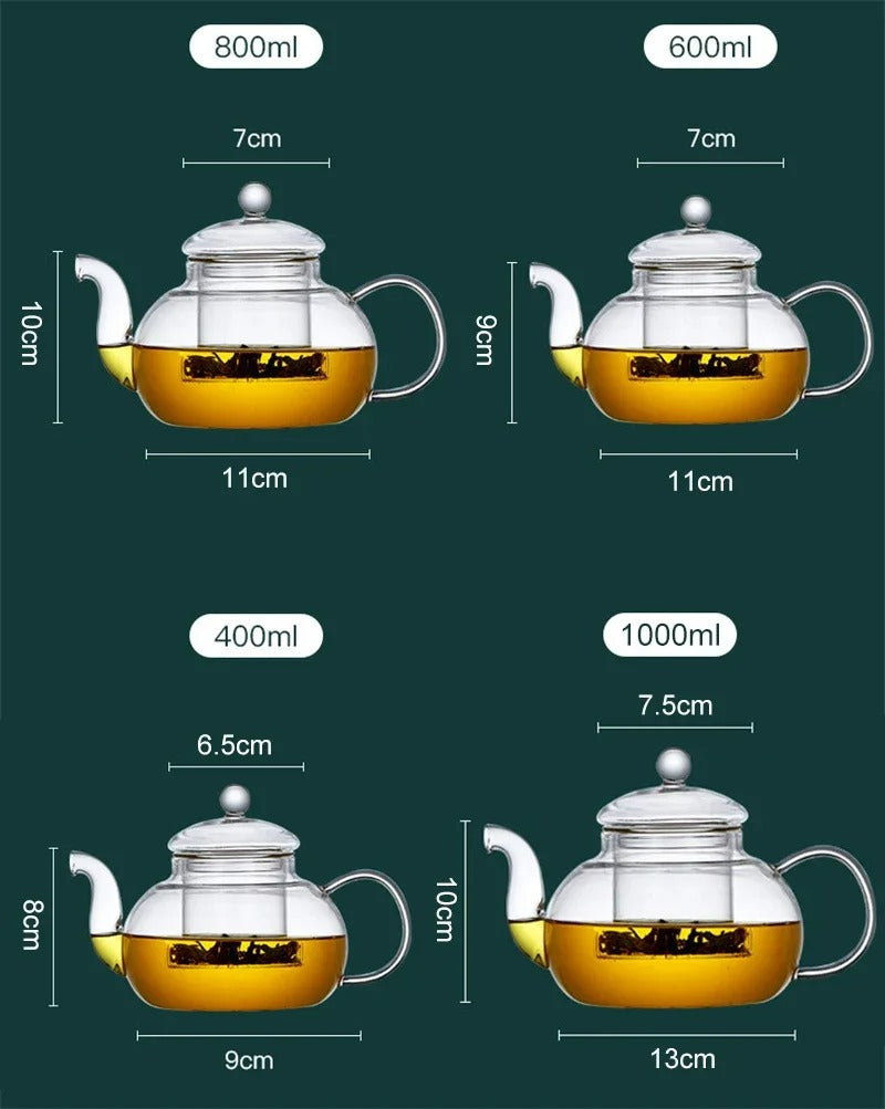 Les dimensions des différentes bouilloires en verre